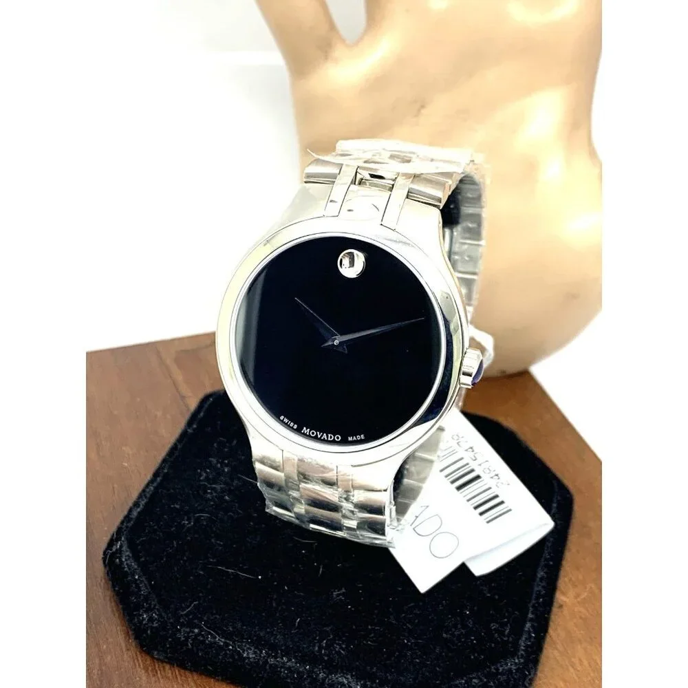 Movado Men's Watch 0606367 Museum Swiss Quartz Black Dial Silver Steel 39mm